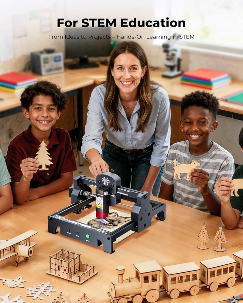 Acmer S1 Laser Engraver 3500mW, Compact Desktop Engraving & Cutting Machine for DIY Crafts, Small Business & Makers, 130×130mm Work Area, 0.04mm Detail Engraving for Wood, Acrylic, Metal Black - Image 2